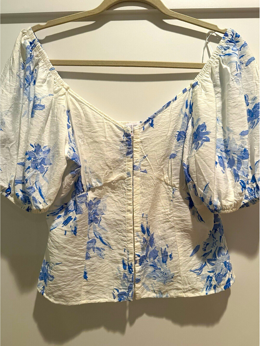 SIENNA SKY Women's White & Blue Floral Cropped Bodice top size Large